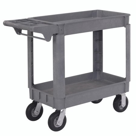 GLOBAL INDUSTRIAL Small Deluxe 2 Shelf Plastic Utility & Service Cart, 6 Pneumatic Casters, 40L x 17W x 35H 242082